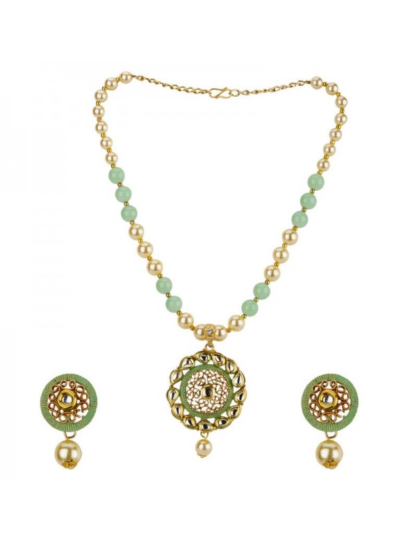 Jewels Galaxy Green GP Kundan studded Pearl Necklace Set 44028