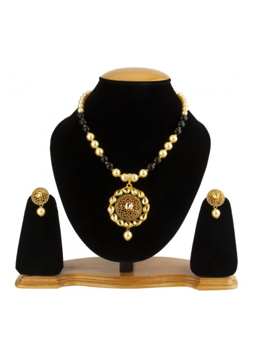 Jewels Galaxy Black GP Kundan studded Pearl Necklace Set 44036