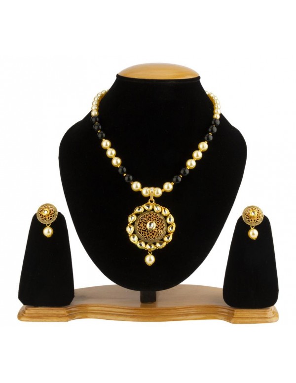 Jewels Galaxy Black GP Kundan studded Pearl Neckla...