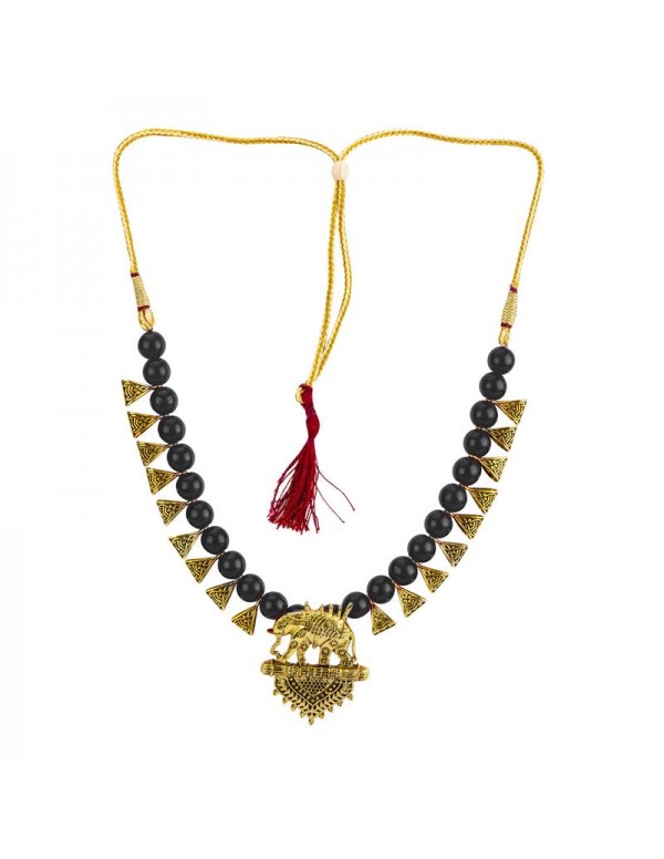 Jewels Galaxy Gold-Toned GP Black Pearl Necklace Set 44037