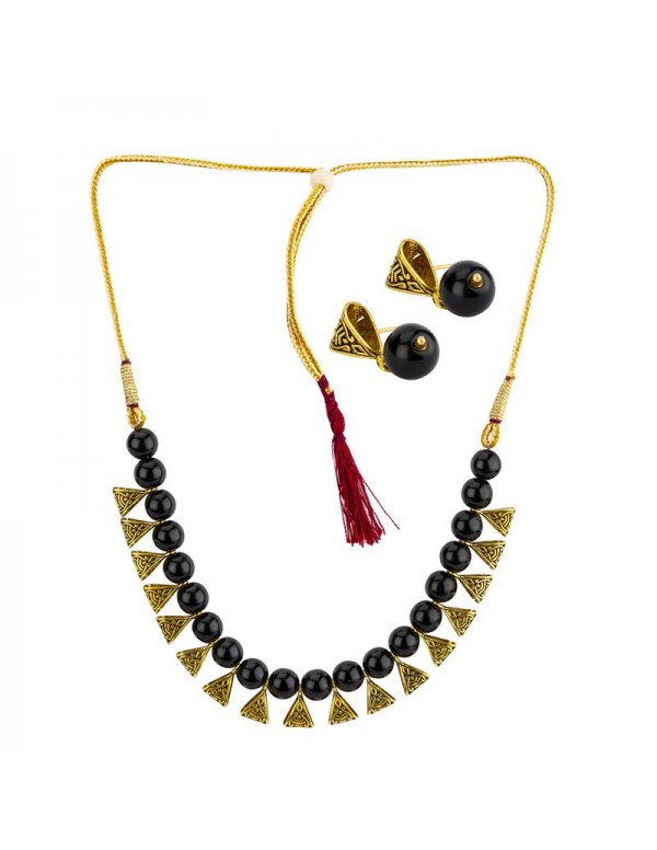 Jewels Galaxy Gold-Toned GP Black Pearl Necklace S...