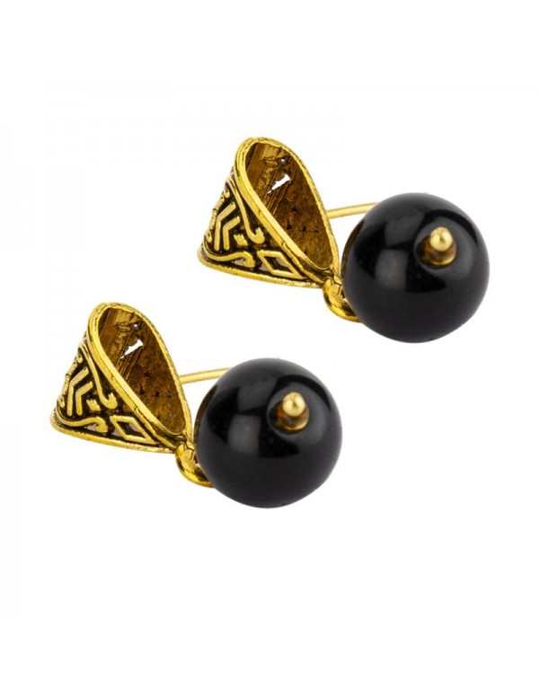 Jewels Galaxy Gold-Toned GP Black Pearl Necklace Set 44041