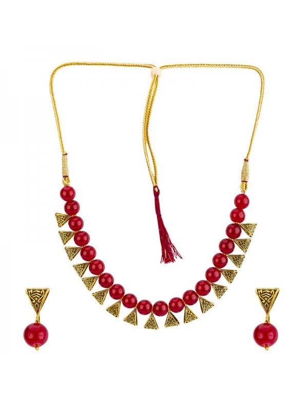 Jewels Galaxy Gold-Toned GP Red Pearl Necklace Set...