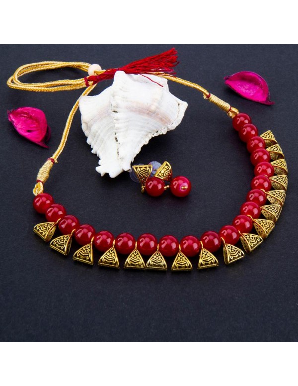 Jewels Galaxy Gold-Toned GP Red Pearl Necklace Set...