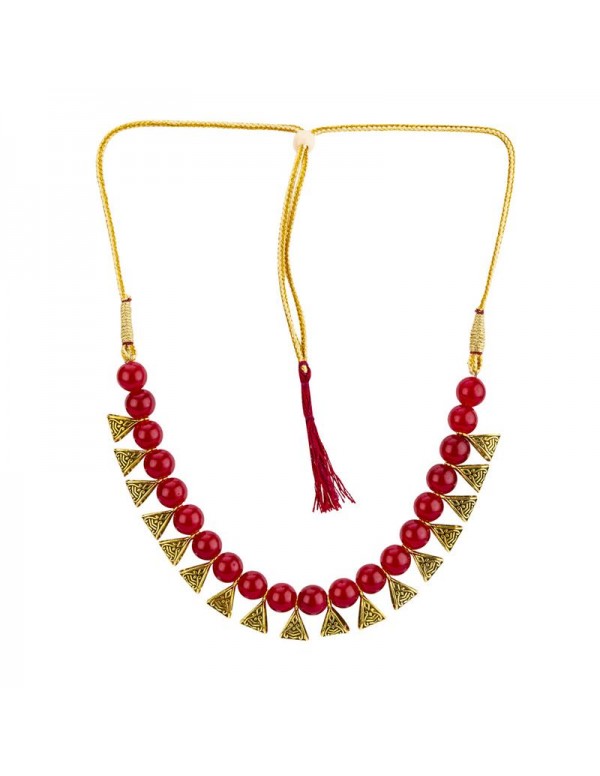 Jewels Galaxy Gold-Toned GP Red Pearl Necklace Set 44042