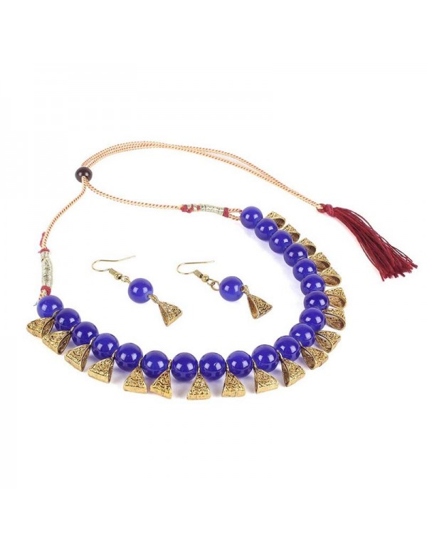 Jewels Galaxy Gold-Toned GP Blue Pearl Necklace Se...