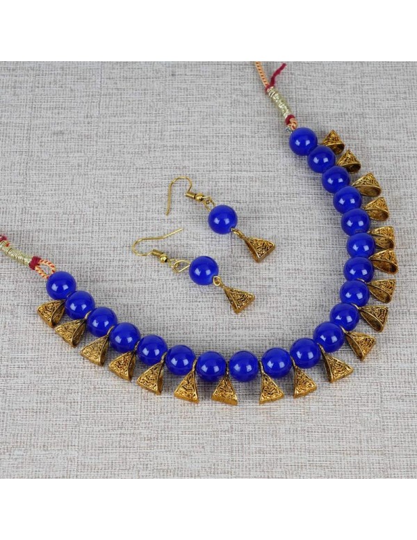 Jewels Galaxy Gold-Toned GP Blue Pearl Necklace Set 44043