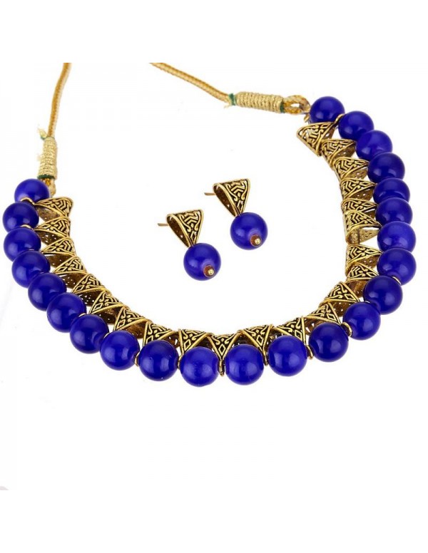 Jewels Galaxy Gold-Toned GP Blue Pearl Necklace Set 44043