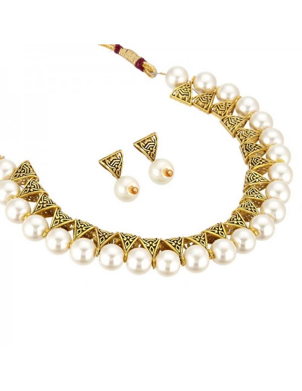 Jewels Galaxy Gold-Toned GP White Pearl Necklace Set 44044
