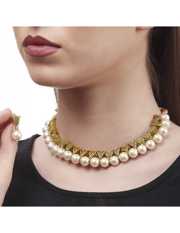 Jewels Galaxy Gold-Toned GP White Pearl Necklace S...