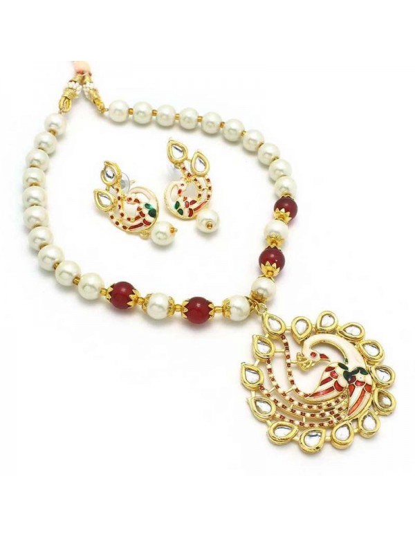 Jewels Galaxy Gold-Toned GP White Pearl Necklace Set 44057