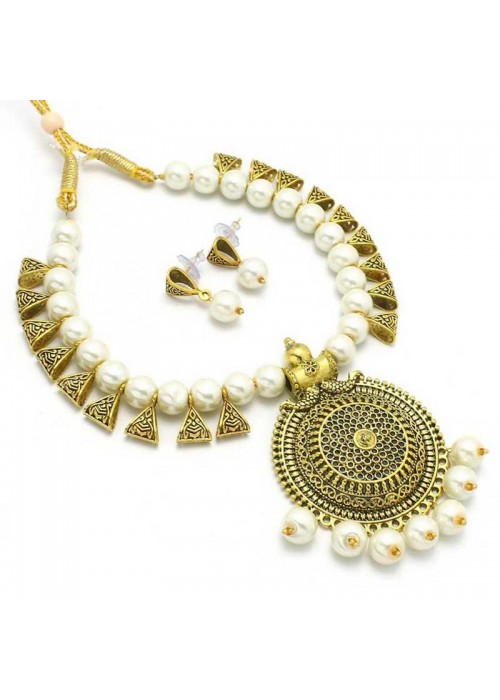 Jewels Galaxy Gold-Toned GP White Pearl Necklace Set 44060