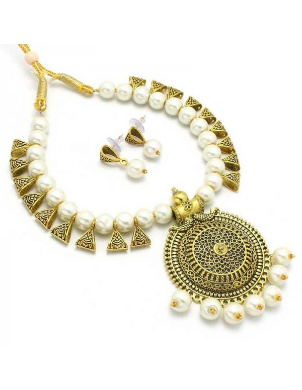 Jewels Galaxy Gold-Toned GP White Pearl Necklace S...