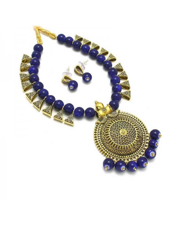 Jewels Galaxy Gold-Toned GP Blue Pearl Necklace Se...