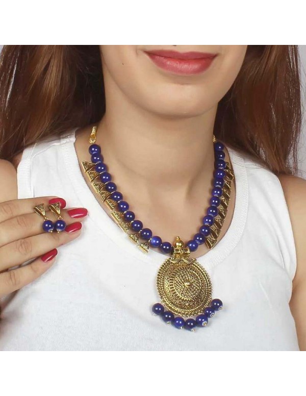 Jewels Galaxy Gold-Toned GP Blue Pearl Necklace Se...