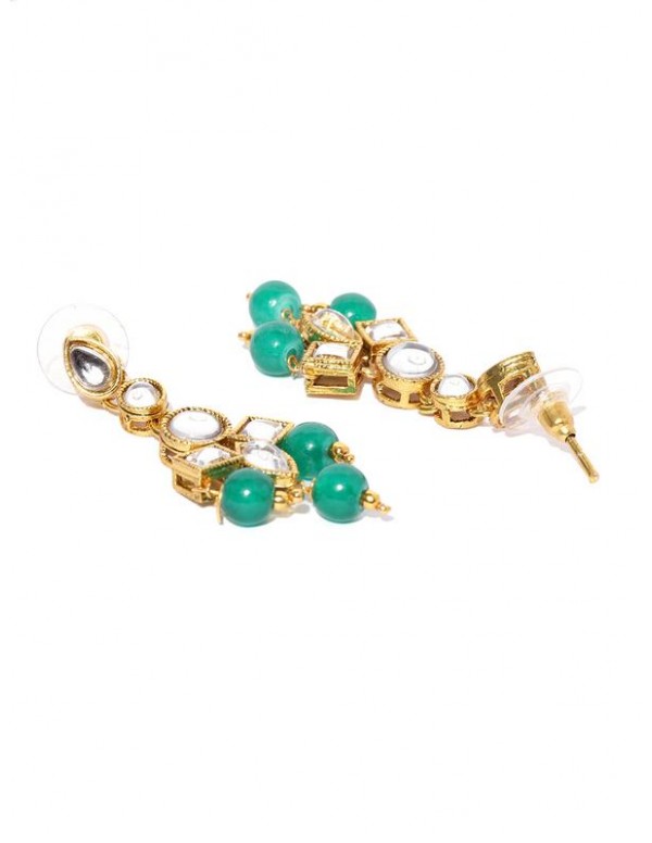 Jewels Galaxy Green Gold-Plated Stone-Studded & Beaded Jewellery Set 44066