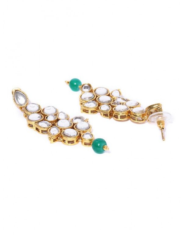 Jewels Galaxy Green Gold-Plated Stone-Studded & Beaded Jewellery Set 44069