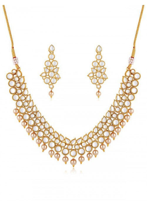 Jewels Galaxy Custom Kundan Studded Gold Plated Multi Layer Necklace Set 44070