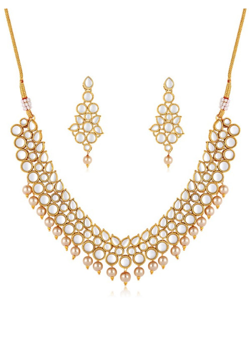 Jewels Galaxy Custom Kundan Studded Gold Plated Multi Layer Necklace Set 44070