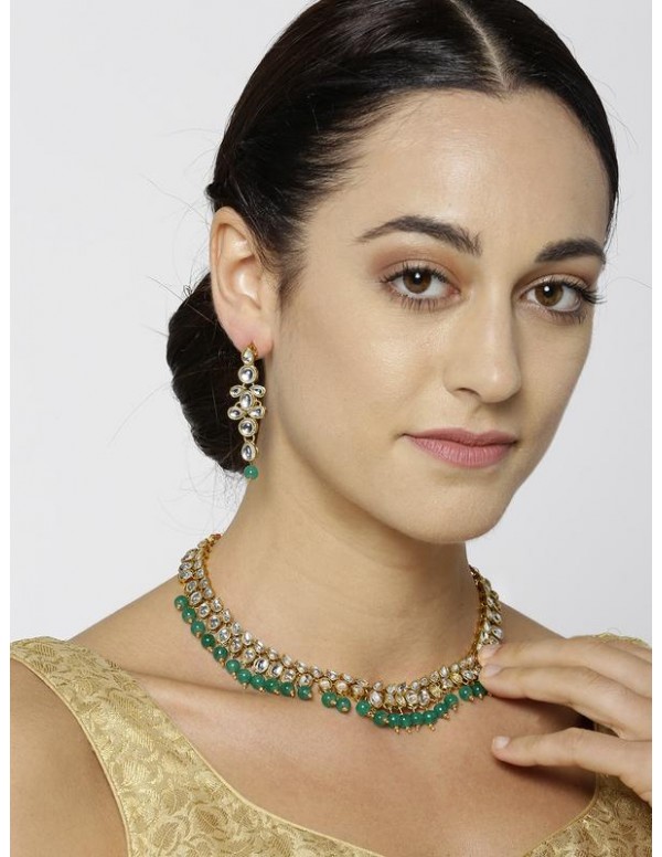 Jewels Galaxy Green Gold-Plated Stone-Studded &...