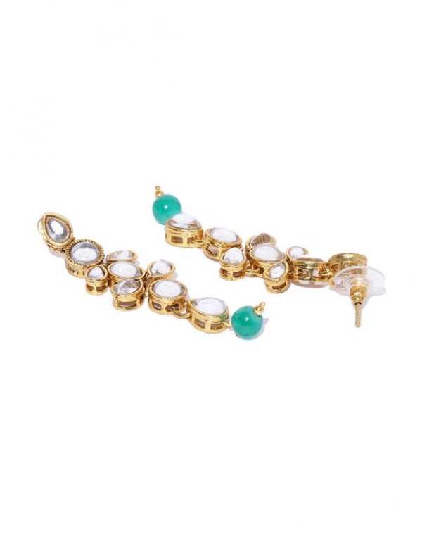 Jewels Galaxy Green Gold-Plated Stone-Studded & Beaded Jewellery Set 44072