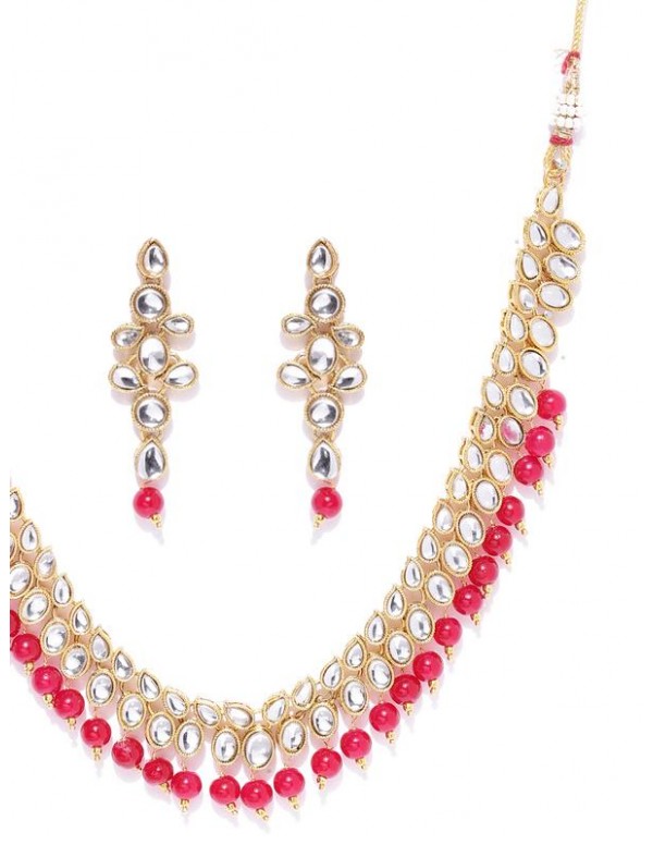 Jewels Galaxy Women Red Gold-Plated Stone-Studded Beaded Jewellery Set 44073