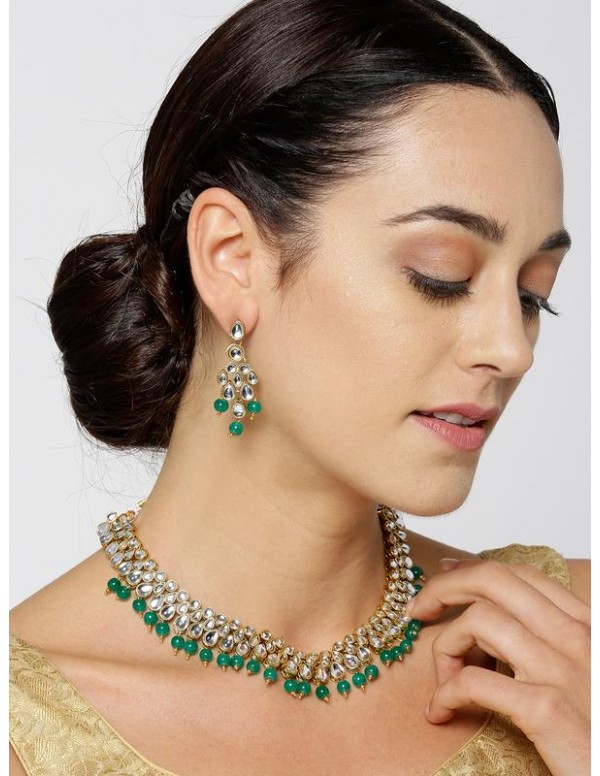Jewels Galaxy Women Green Gold-Plated Stone-Studde...