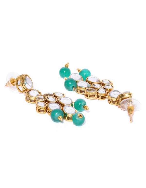 Jewels Galaxy Women Green Gold-Plated Stone-Studded Beaded Jewellery Set 44076