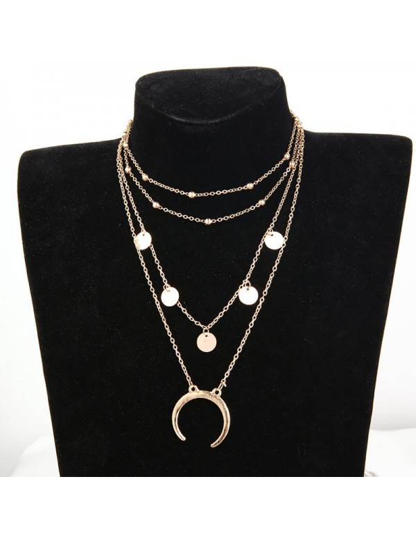 Jewels Galaxy Moon Triple Layered Fashion Necklace for Women/Girls 44085