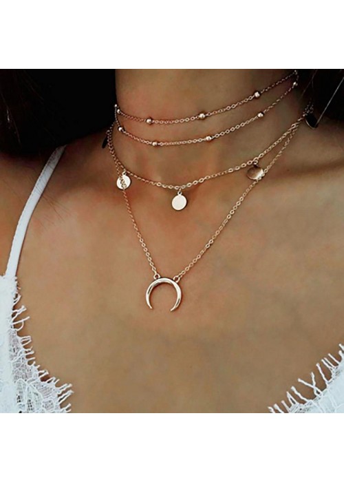 Jewels Galaxy Trendy Moon Triple Layered Fashion Necklace For Women/Girls 44085