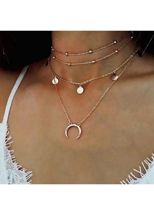 Jewels Galaxy Trendy Moon Triple Layered Fashion Necklace For Women/Girls 44085