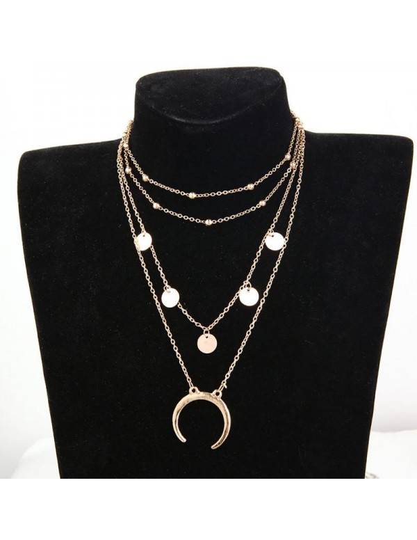 Jewels Galaxy Trendy Moon Triple Layered Fashion Necklace For Women/Girls 44085