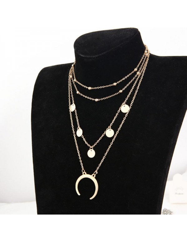 Jewels Galaxy Trendy Moon Triple Layered Fashion Necklace For Women/Girls 44085