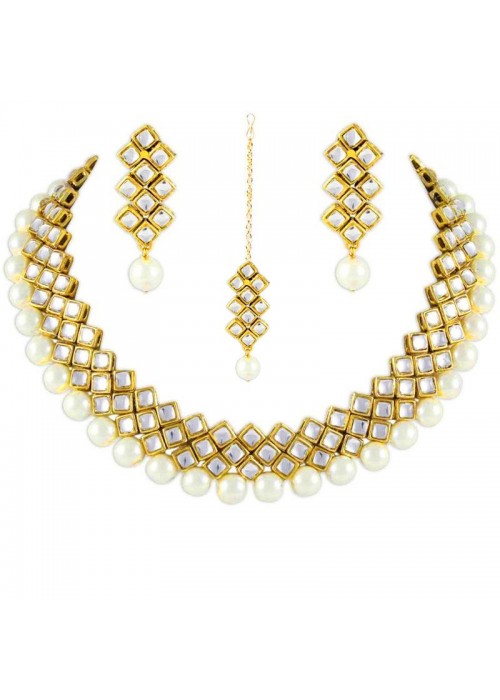 Jewels Galaxy Gold-Toned-Gold Plated AD Studded Necklace Set 44095