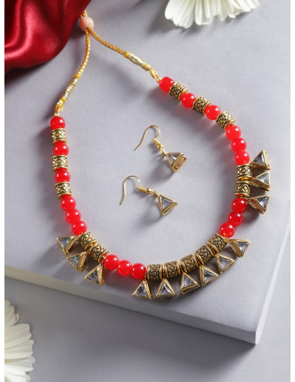 Jewels Galaxy Red Gold Plated Beads Necklace Set 4...