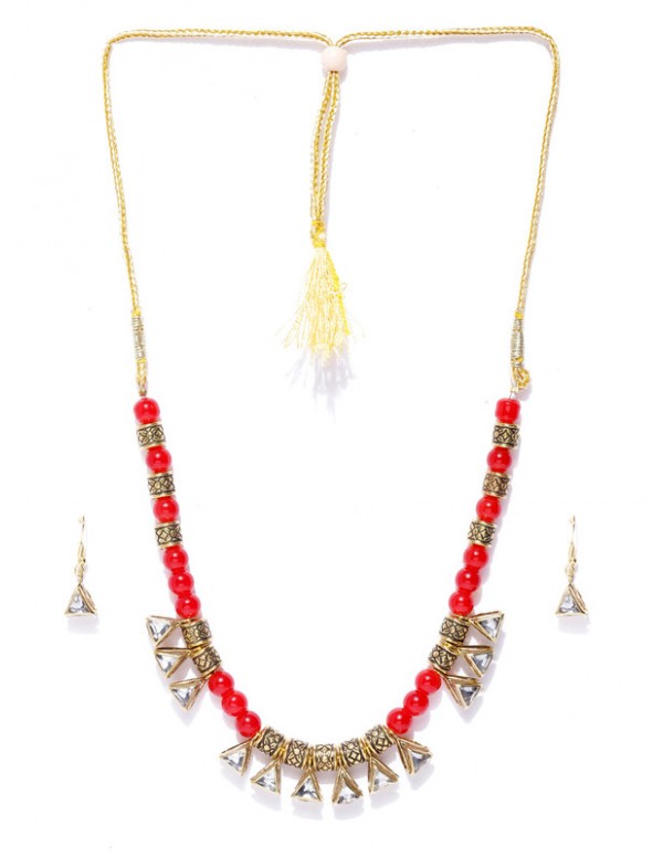 Jewels Galaxy Red Gold Plated Beads Necklace Set 44099
