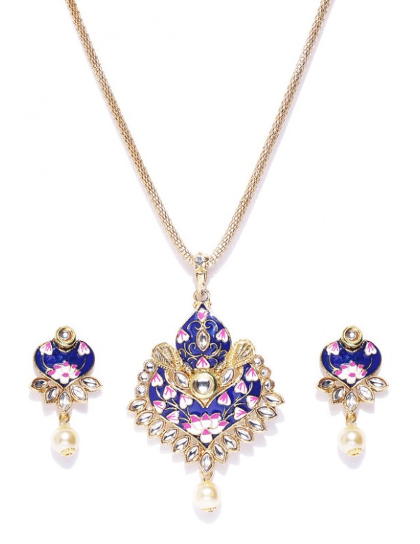 Jewels Galaxy Blue Gold Plated Ad studded Pendant Set 44107