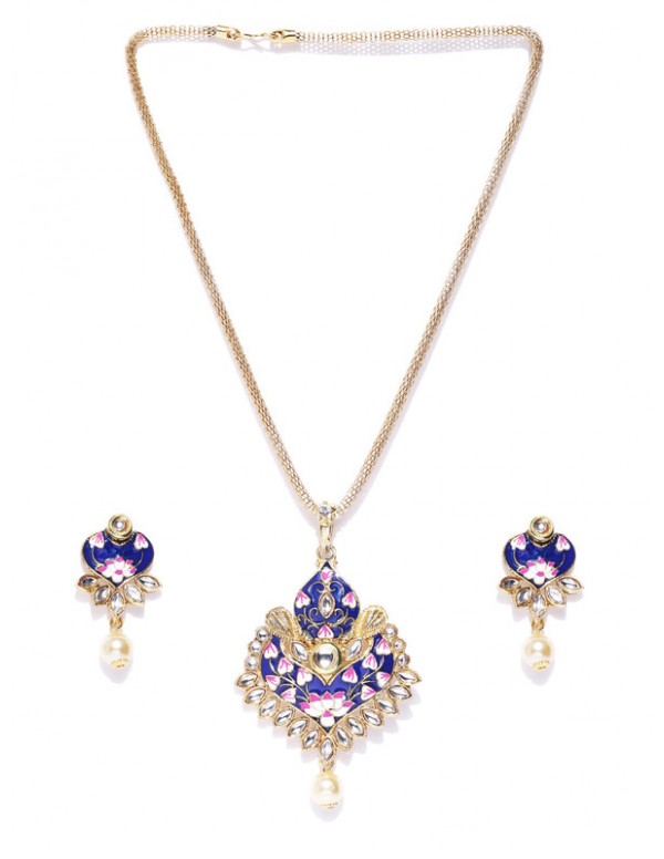 Jewels Galaxy Blue Gold Plated Ad studded Pendant Set 44107