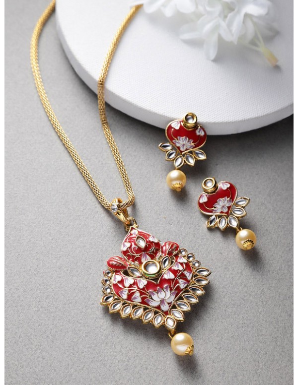 Jewels Galaxy Red Gold Plated Ad studded Pendant S...