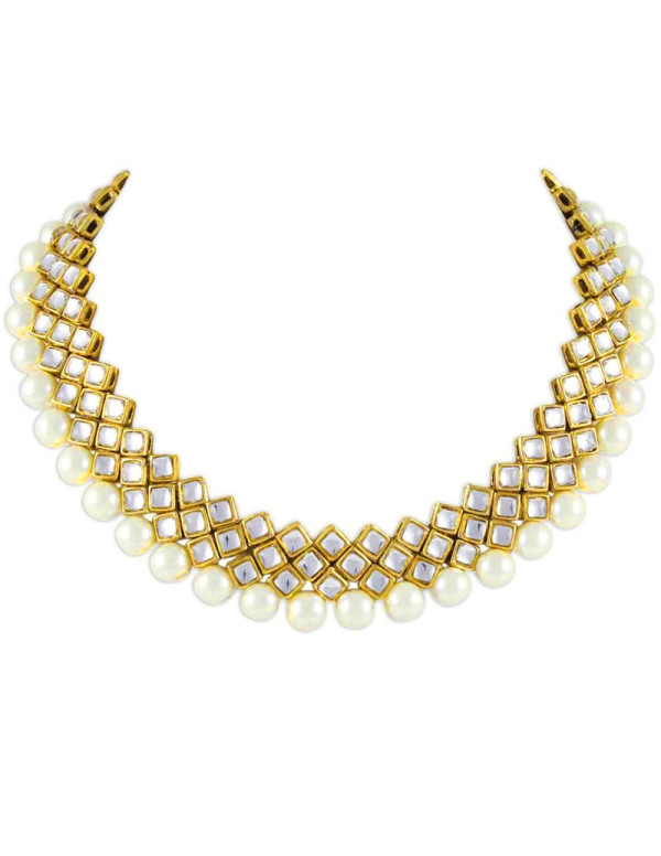 Jewels Galaxy Mesmerizing Kundan & Pearl Gold Plated Fabulous Necklace Set for Women/Girls 44133