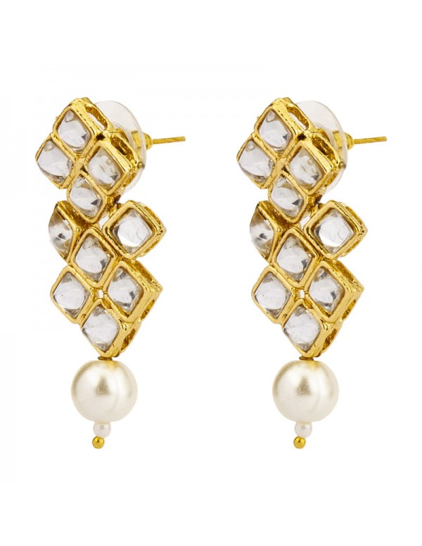 Jewels Galaxy Mesmerizing Kundan & Pearl Gold Plated Fabulous Necklace Set for Women/Girls 44133