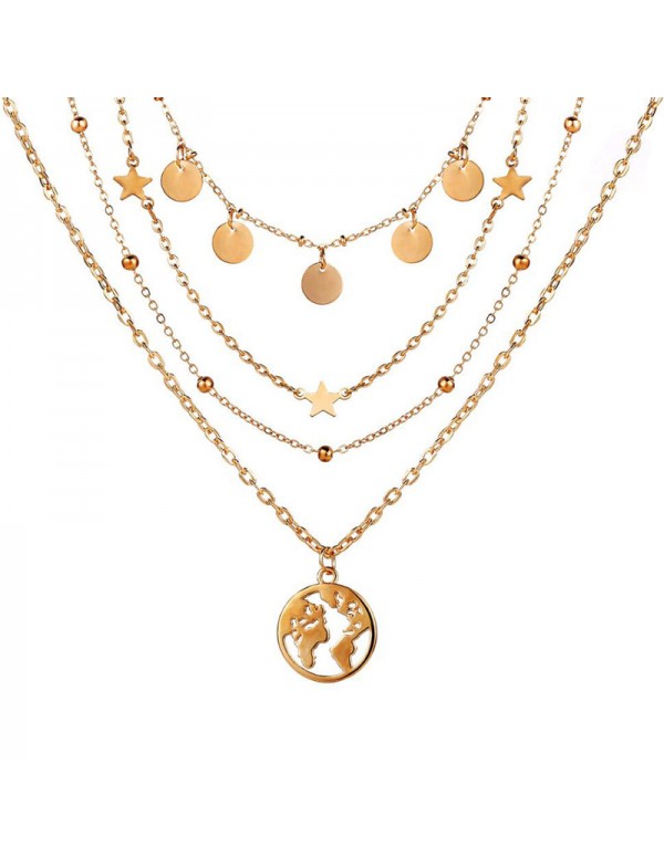 Jewels Galaxy Gold Plated Trending Globe Inspired Layered Necklace Set (CT-NCK-44164) 44164