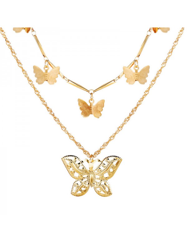 Jewels Galaxy Gold Plated Butterfly Inspired Layered Necklace (CT-NCK-44165) 44165