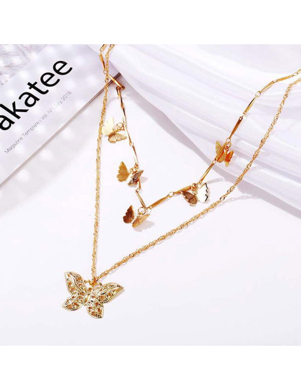 Jewels Galaxy Gold Plated Butterfly Inspired Layered Necklace (CT-NCK-44165) 44165