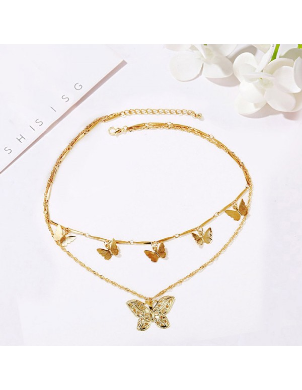 Jewels Galaxy Gold Plated Butterfly Inspired Layered Necklace (CT-NCK-44165) 44165