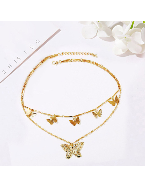 Jewels Galaxy Gold Plated Butterfly Inspired Layered Necklace (CT-NCK-44165) 44165