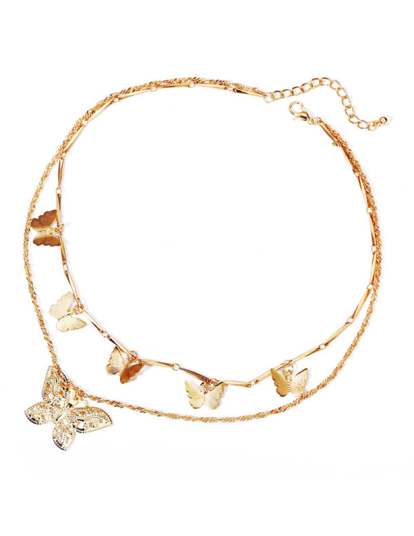 Jewels Galaxy Gold Plated Butterfly Inspired Layered Necklace (CT-NCK-44165) 44165