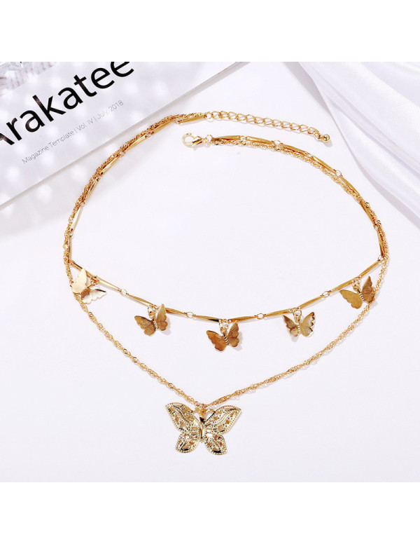 Jewels Galaxy Gold Plated Butterfly Inspired Layered Necklace (CT-NCK-44165) 44165