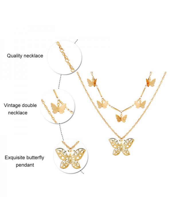 Jewels Galaxy Gold Plated Butterfly Inspired Layered Necklace (CT-NCK-44165) 44165