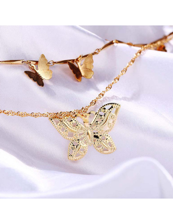 Jewels Galaxy Gold Plated Butterfly Inspired Layered Necklace (CT-NCK-44165) 44165